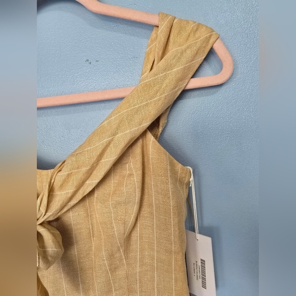 Reformation Barrington Pinstripe Linen Dress Yellow Size 4 NWT - Picture 5 of 12